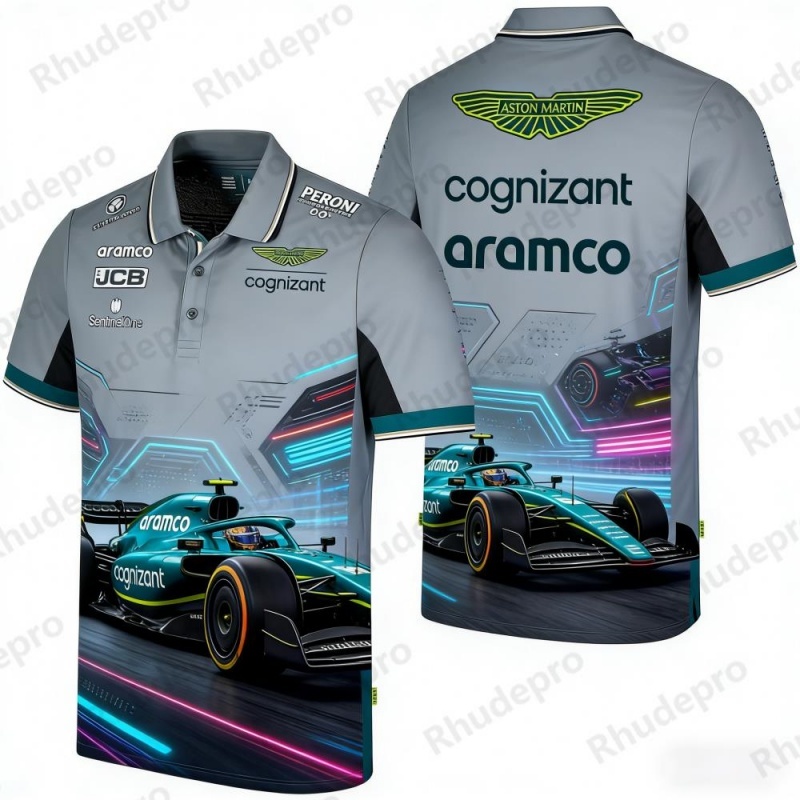アストンマーティン F1 チーム レーシング テーマ ポロシャツ メンズ スポーツ カジュアル 襟 Tシャツ ファン お土産 トップ