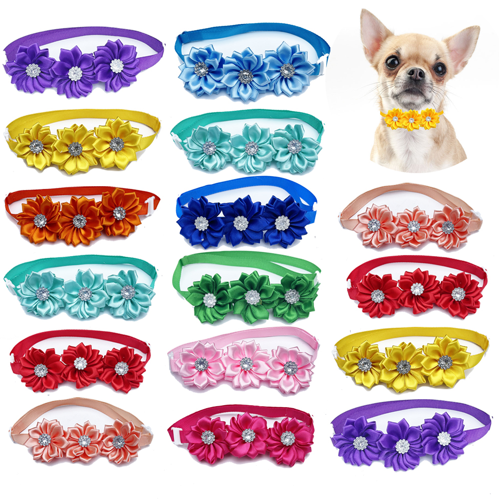 50/100 個かわいい花犬蝶ネクタイ花びらミックスカラー犬グルーミングアクセサリーペットフラワー弓ダイヤモンド猫蝶ネクタイ首輪