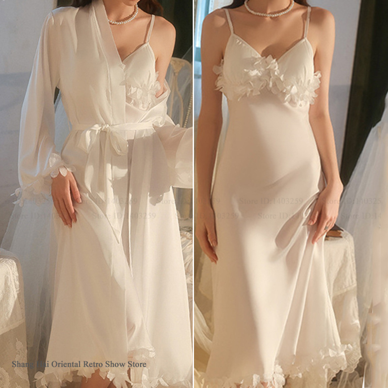 セクシーなレース Twinset ローブセットネグリジェ女性のランジェリー春夏の新バスローブナイトドレスパジャマレーヨンホームウェア部屋着