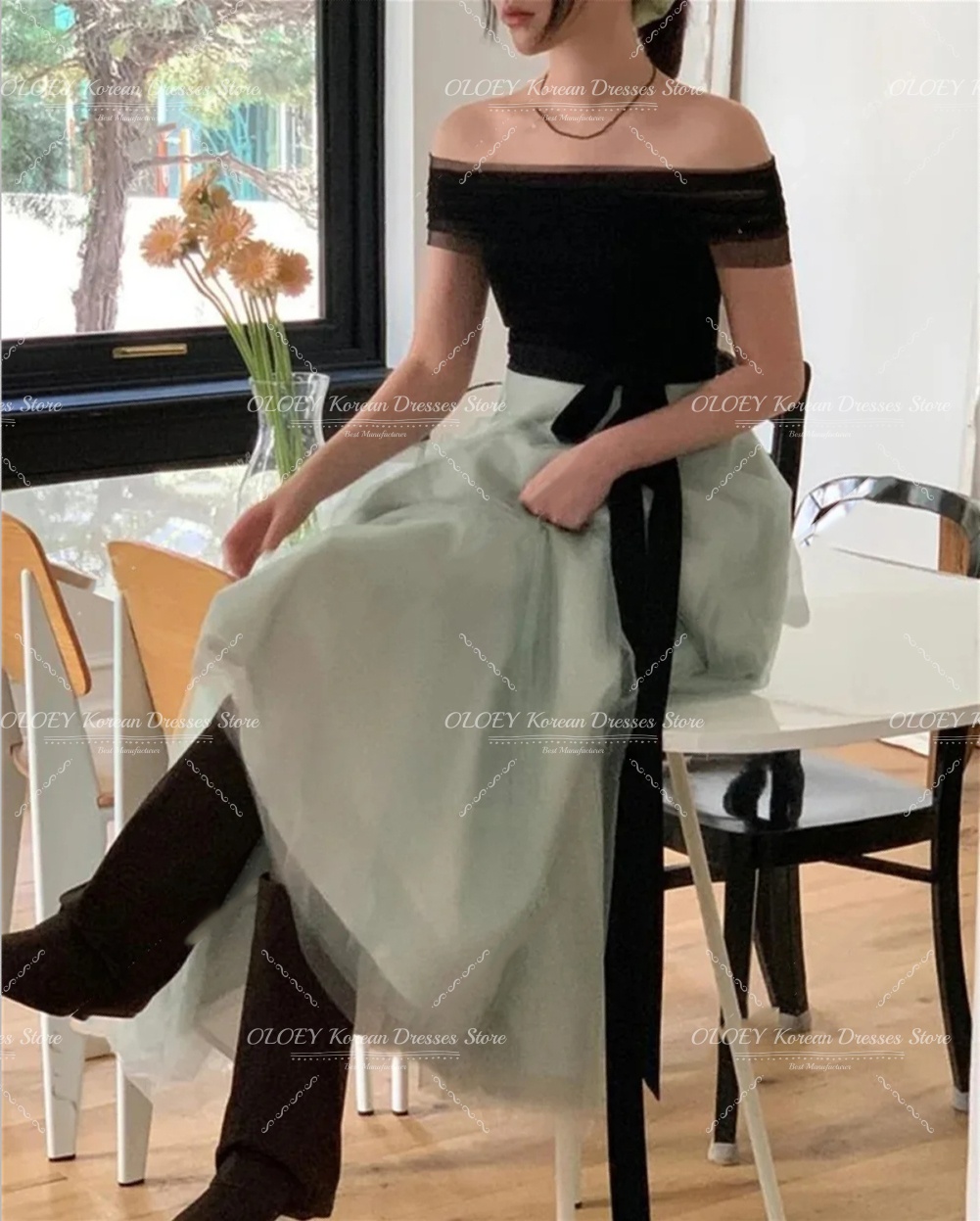 OLOEY シンプルなミントグリーンのソフトチュール A ライン韓国のウェディングドレスのブライダルドレス写真撮影用 Vestidos Novias Boda 女性カスタマイズ