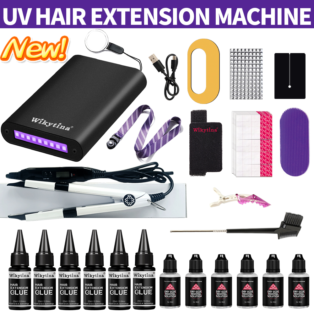 UVライトヘアエクステンションキットUV接着ツール付きサロン家庭用プロのポータブルヘアエクステンションセット美容用