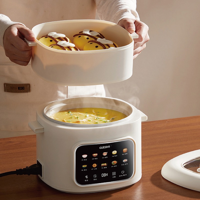220V スマート電気調理鍋予約炊飯器ノンスティック電気フライパン寮多機能鍋鍋 1.6L