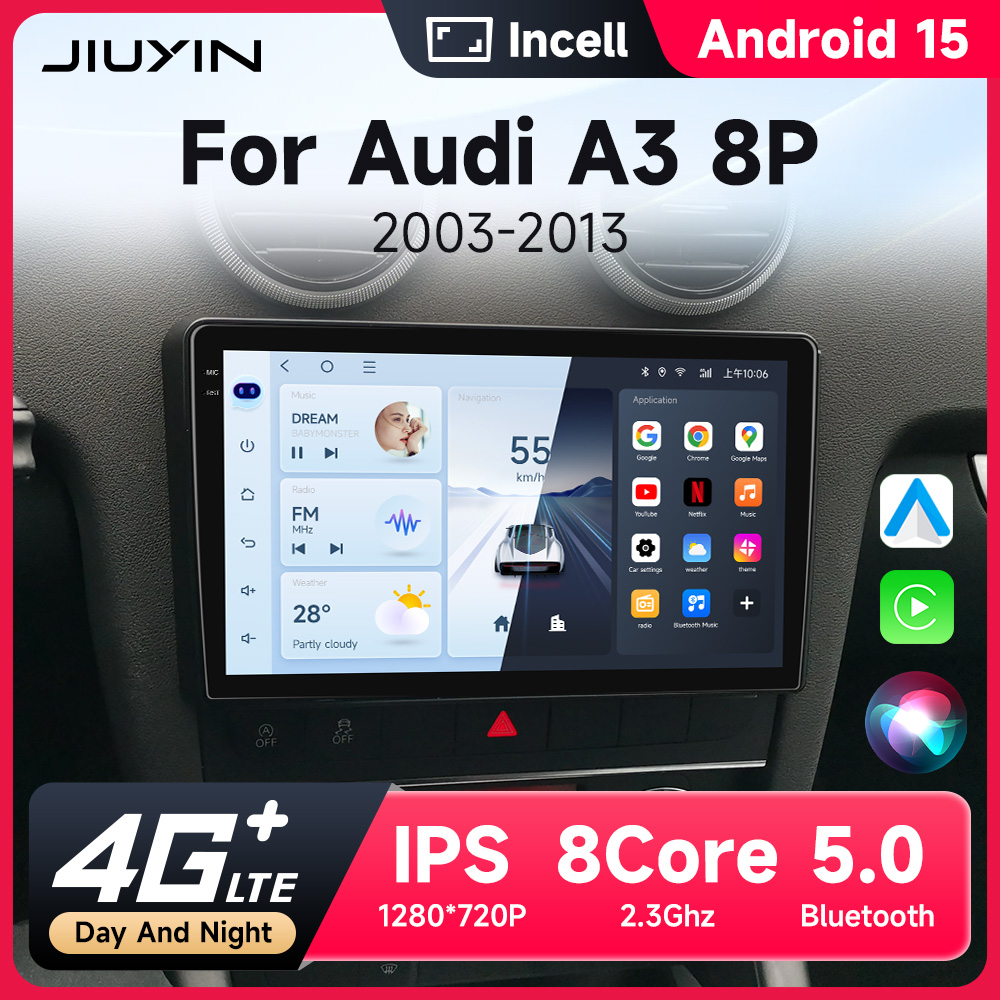 JIUYIN ワイヤレス CarPlay Android オートラジオ アウディ A3 8P 2003 - 2013 カーインテリジェントシステム 4G GPS マルチメディア