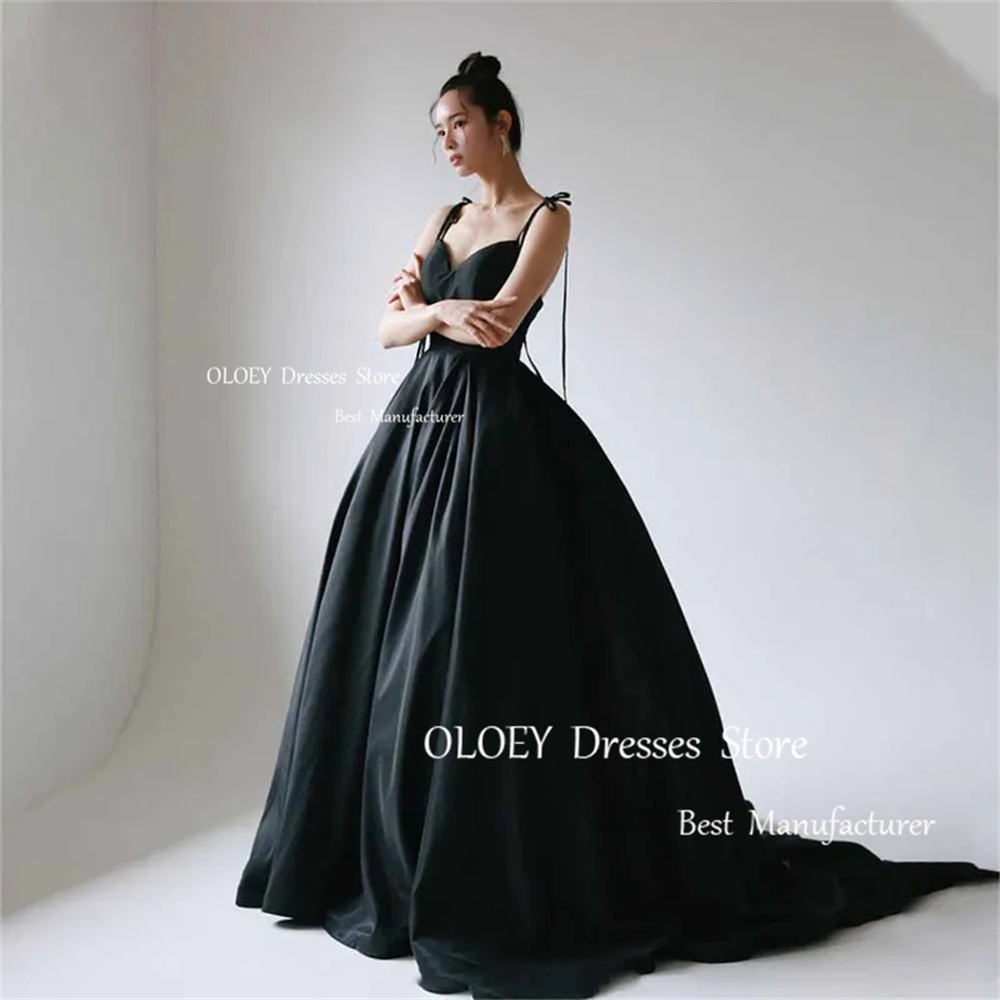 OLOEY シンプルな黒の韓国イブニングドレス恋人スパゲッティストラップノースリーブ A ラインのウェディングパーティードレスカスタマイズされたウエディングドレス