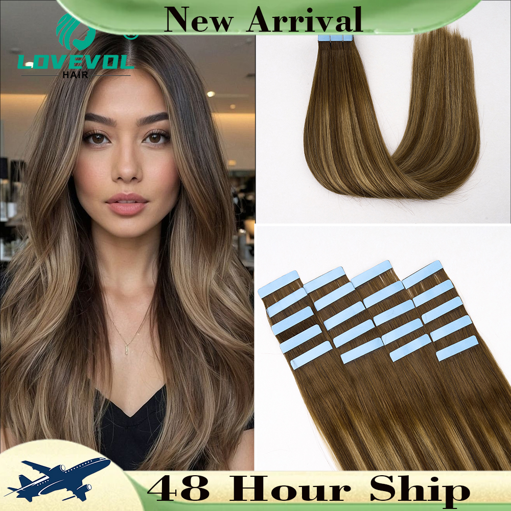 LOVEVOL 12A テープヘアエクステンションリアルレミー人毛バレイヤージュインビジブルスキン横糸 PU ストレートテープエクステンション女性用