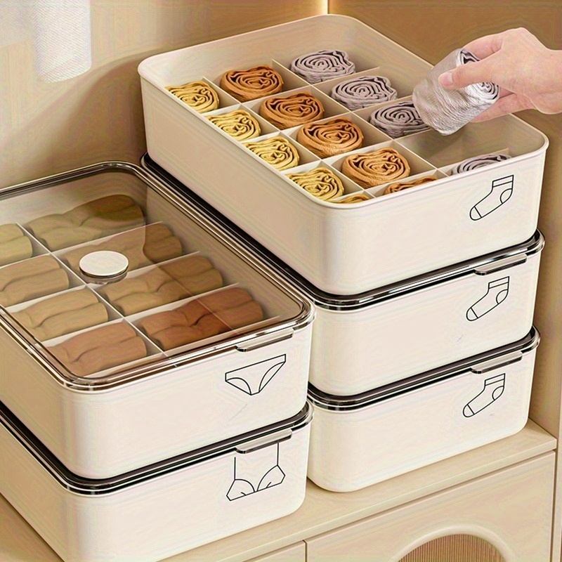 3個の白いプラスチック製の下着と靴下オーガナイザーボックス - 10/15コンパートメントデザイン |蓋なし透明カバー |ワードローブ収納