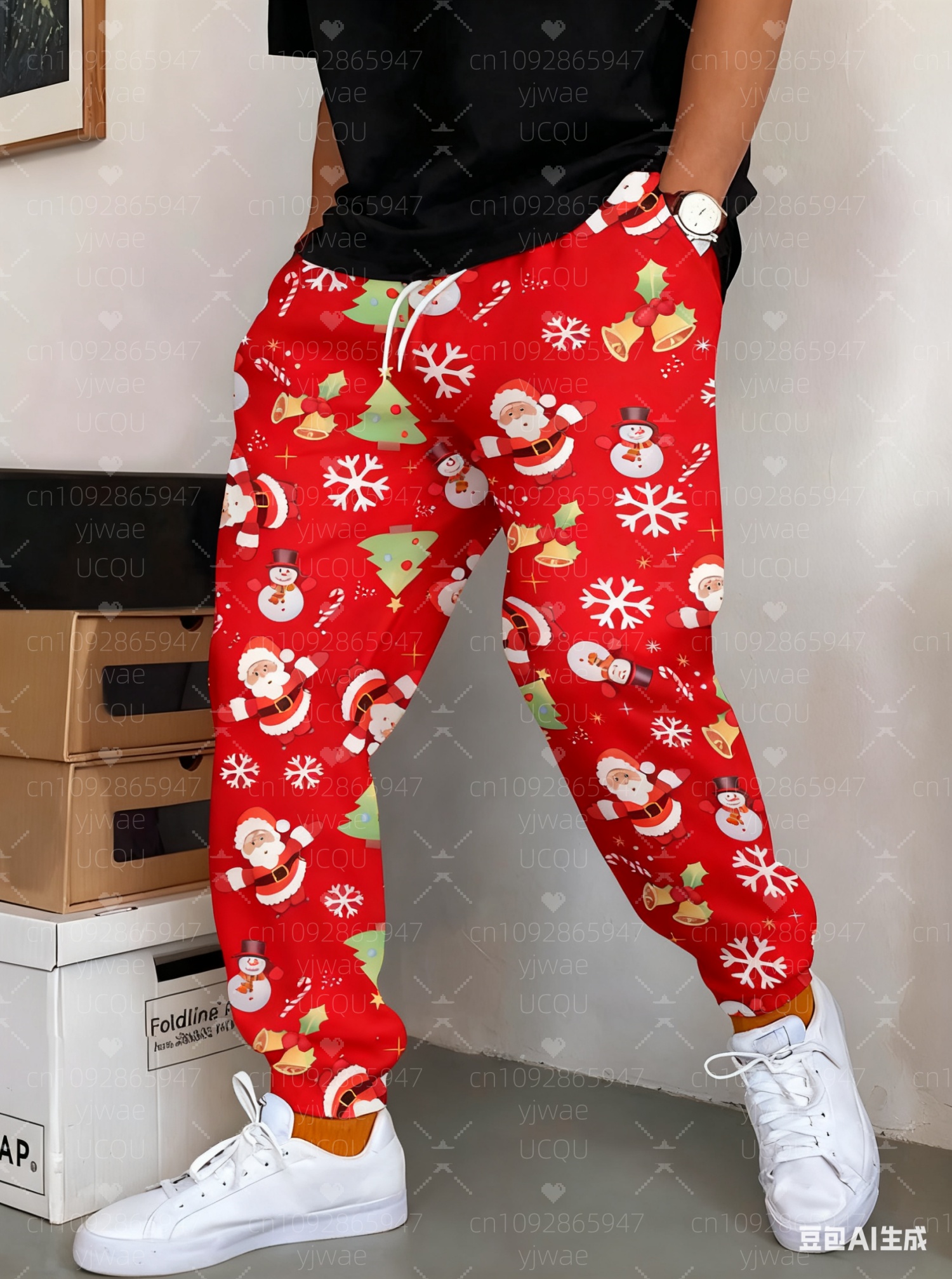 2025 新しい秋の男性クリスマスサンタクロース大人のパンツパジャマパンツカジュアルデイリー長ズボン男性女性パジャマズボン