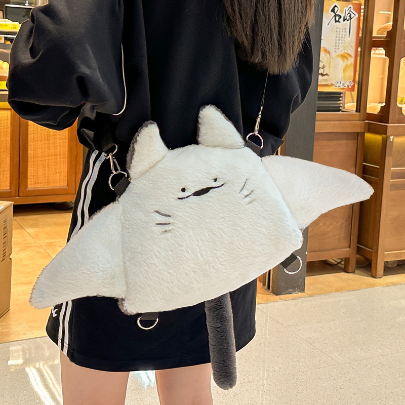 クリエイティブマンタぬいぐるみバックパックかわいいふわふわ漫画動物ショルダークロスボディバッグカジュアルぬいぐるみ通学女性かわいいギフト
