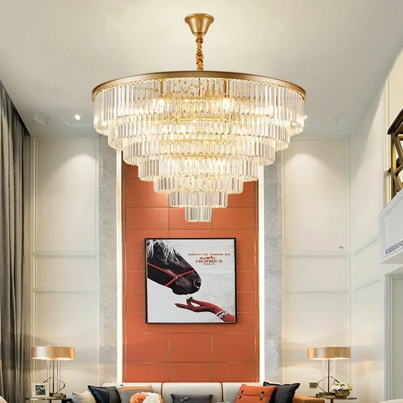 American crystal LED crystal pendant light Nordic multi-layer gold black glass indoor decoration living room lighting fixtures