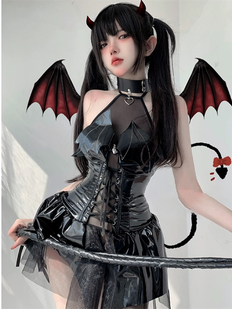 ダーク魔女中空ノースリーブクリスマス衣装悪魔ゲームドレス包帯セクシーなランジェリー制服ハロウィーンの衣装セックス