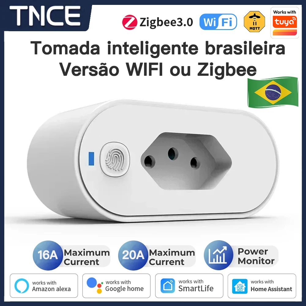 TNCE Tuya ブラジル プラグ 16/20A アダプター、パワー モニター付き WIFI または zigbee3.0 ソケット、スマート コンセント コントロール、音声 Google Home Alexa
