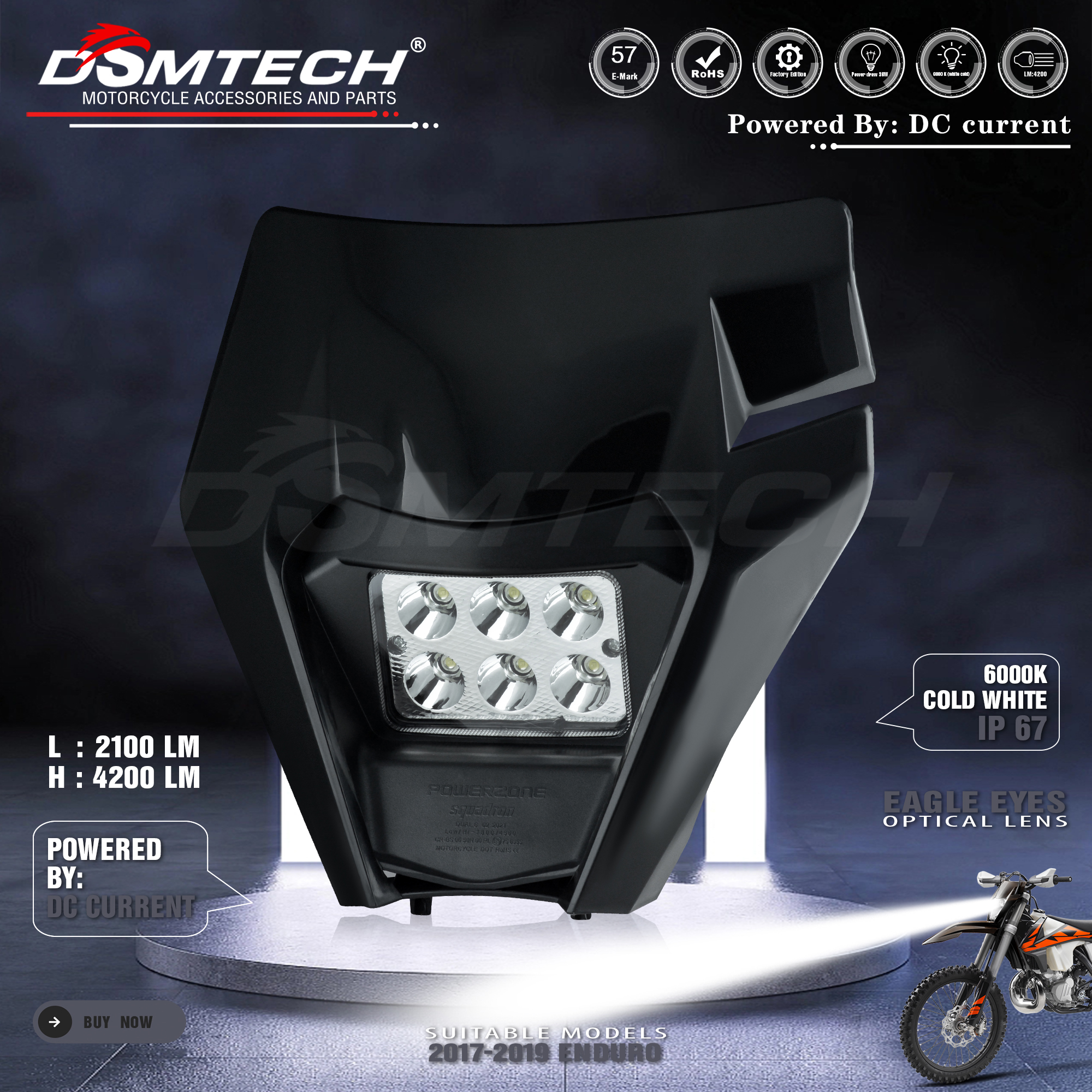 DSMTECH オートバイヘッドライトヘッドランプ LED KTM SX F EXC XCF SMR 2014 2015 2016 2017-2023 ユニバーサルダートバイク MX エンデューロ
