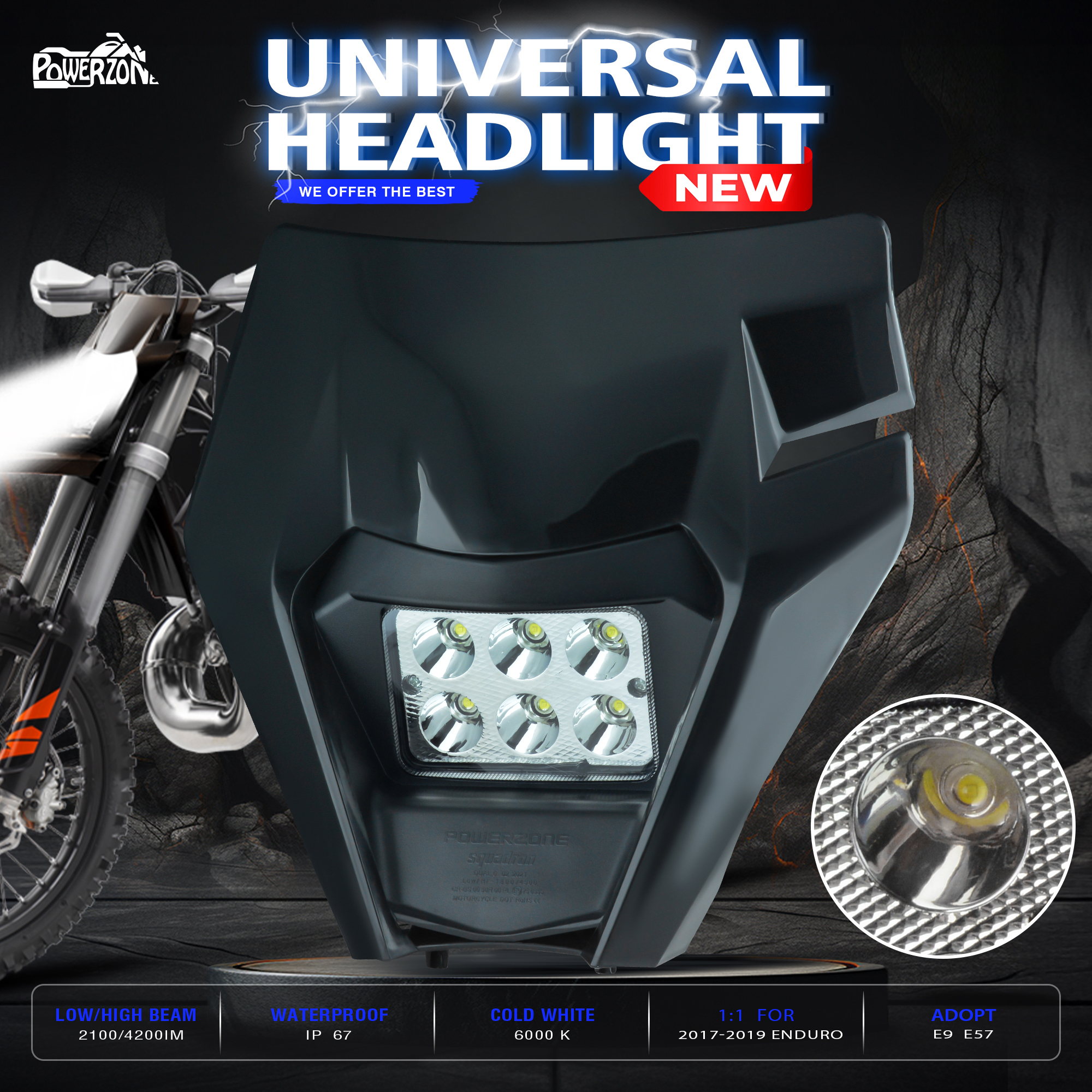 Powerzone オートバイ LED ヘッドライト KTM EXC SXF XCW MX 2014-2023 ヘッドライトスーパーモトフェアリングダートバイクエンデューロモトクロス