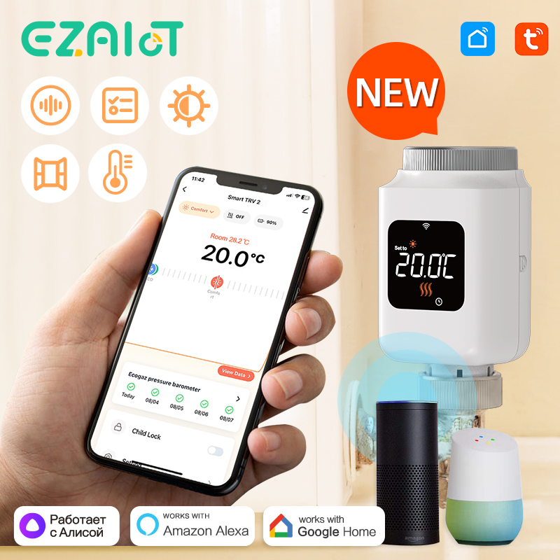 EZAIOT Tuya Zigbee 3.0 スマート TRV サーモスタット ラジエーター バルブ アクチュエーター プログラマブル サーモスタット ヒーター コントローラー Alexa Google