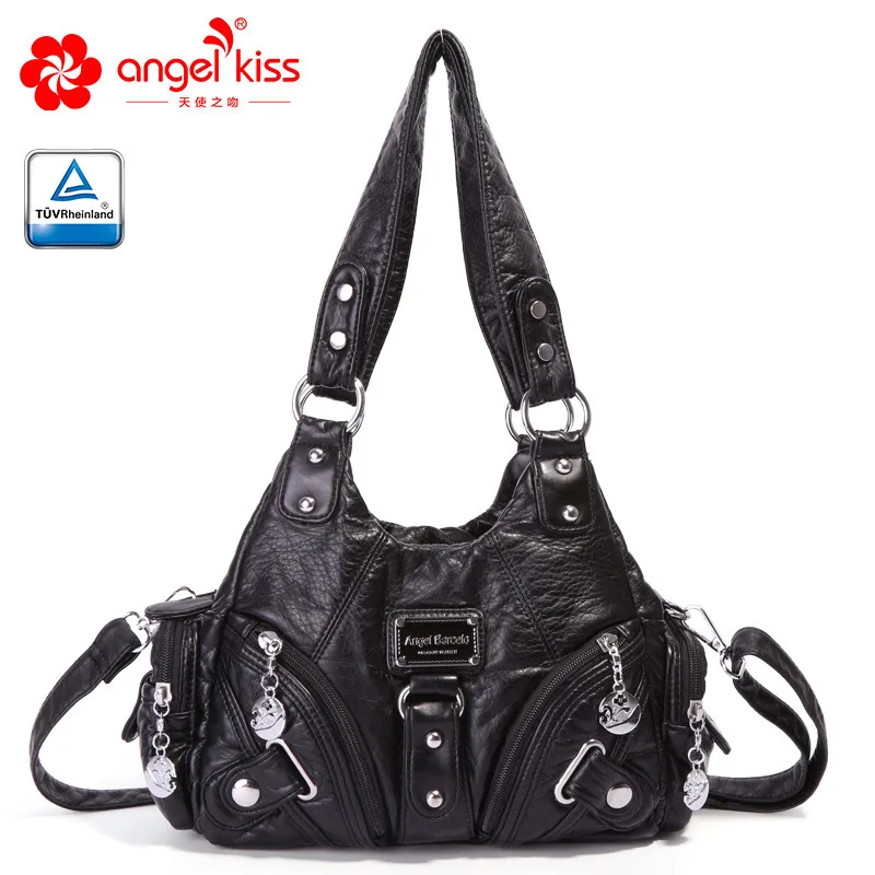Angelkiss 女性ハンドバッグローズソフトトートバッグ小さなトップハンドル財布ファッションかばんマルチポケットショルダーバッグホーボス電話パック