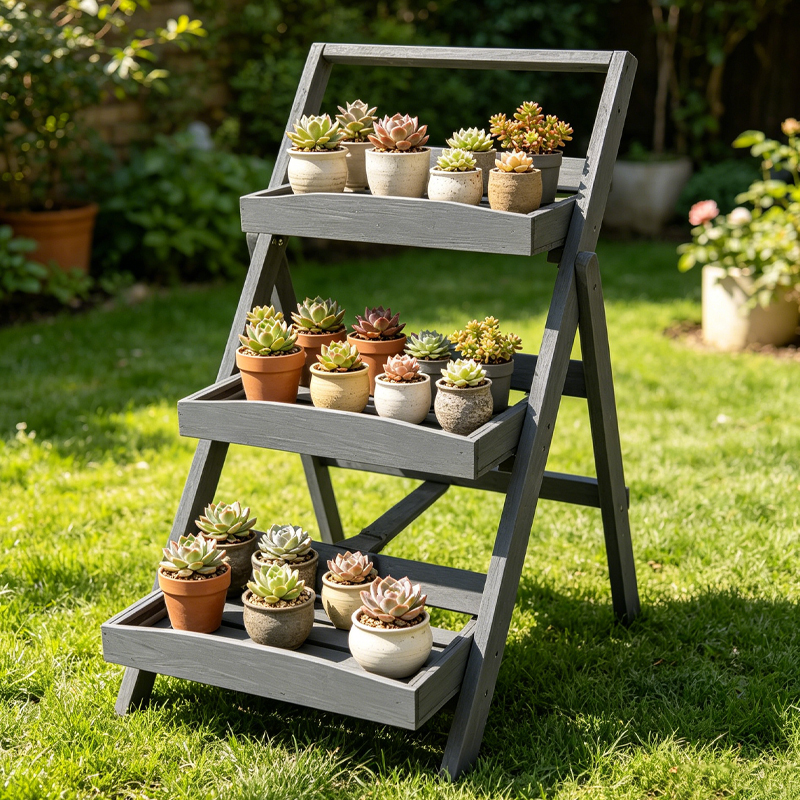 三層無垢材フラワーラック木製植物スタンド屋外ガーデンフラワー棚パティオバルコニー屋内プランターディスプレイ装飾