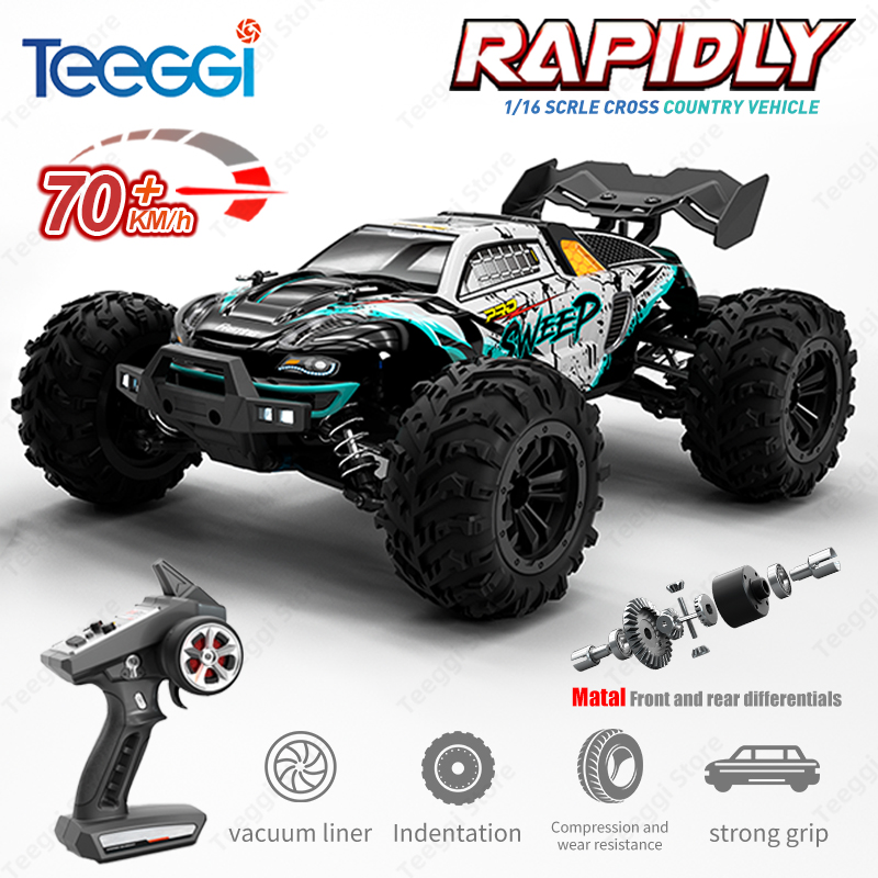 Teeggi 16101 /16102 プロ 1:16 高速 RC カー LED ライトドリフト 70 キロ/H 4WD RC オフロード車モンスタートラックのおもちゃ子供のためのギフト
