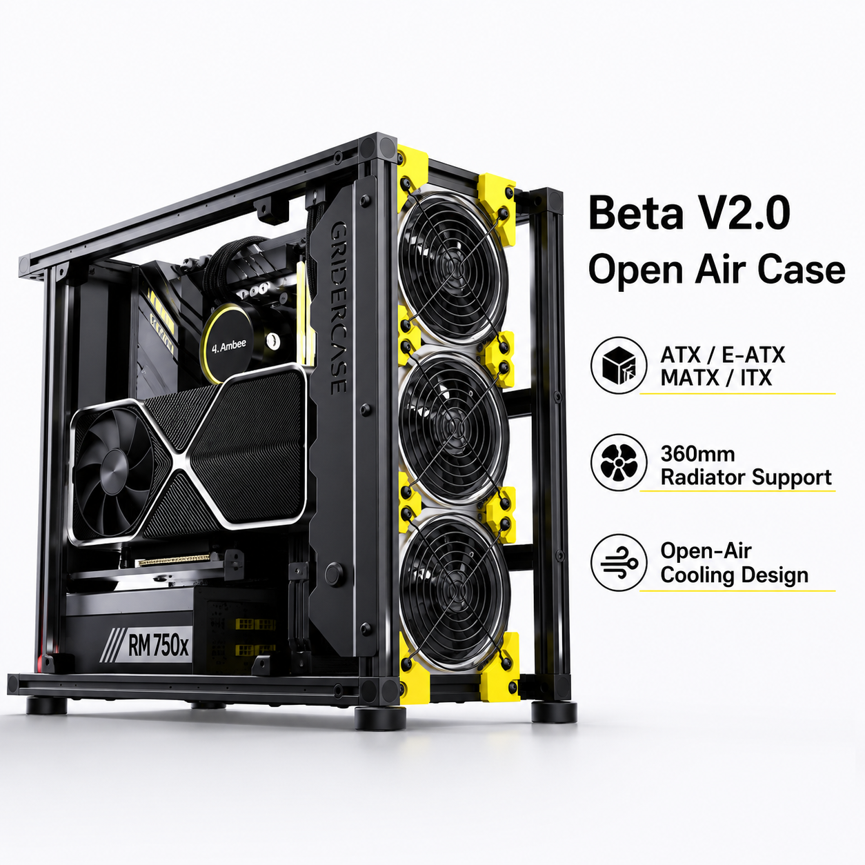 ベータ V2.0 オープンエア PC ケースアルミフレーム ATX E-ATX MATX ITX コンピュータシャーシサポート 360mm ラジエーター垂直 GPU
