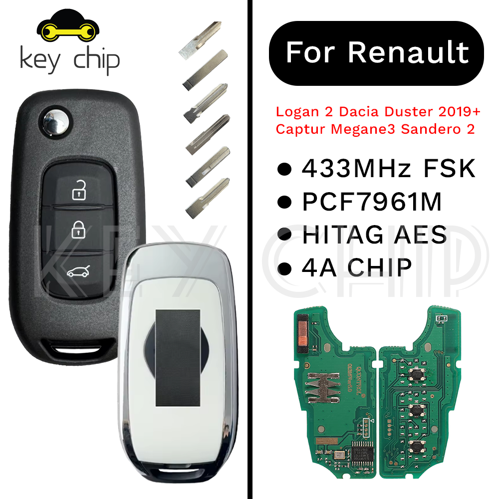 ルノー Kadjar キャプチャメガーヌ 3 シンボルローガン 2 サンデロ 2 ダチアダスター CWTWB1G767 フリップリモートキー 433MHz PCF7961M 4A