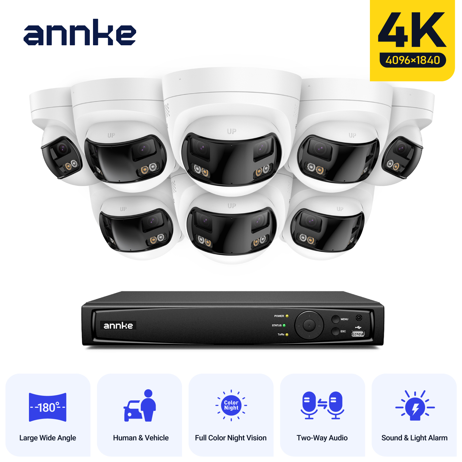 ANNKE セキュリティカメラシステム 4 k 8mp 180 パノラマデュアルレンズ 8CH NVR cctv カメラシステムナイトビジョン 8mp セキュリティカメラ屋外