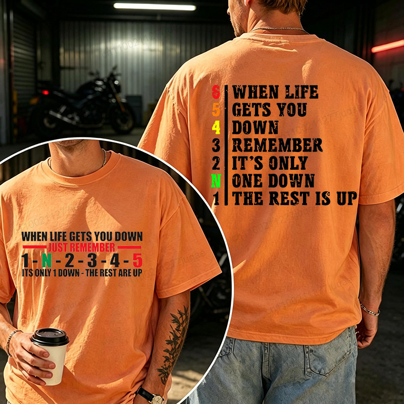 面白いとき人生があなたを 1 ダウン 5 アップオートバイシフト Tシャツグラフィック Tシャツカジュアル半袖 Tシャツメンズデザイナーストリート