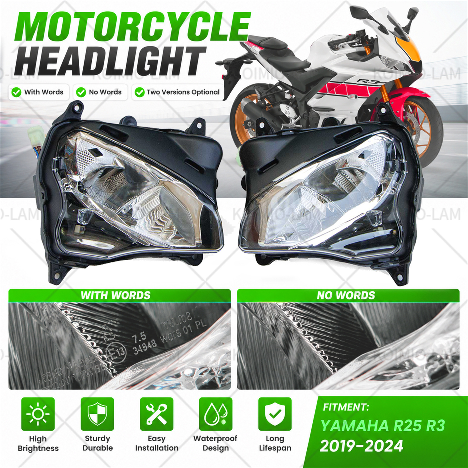 オートバイ LED ヘッドライトヤマハ R25 R3 2019 2020 2021 2022 2023 2024 フロントヘッドライトアセンブリプラグアンドプレイ