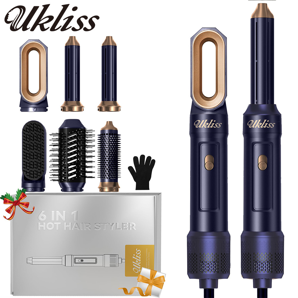 UKLISS 6 in 1 ヘアドライヤー マルチスタイラー、カール、ストレート、ブロードライ用熱風ブラシ