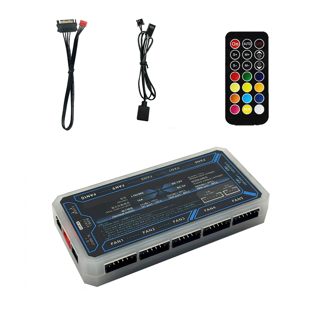 1pc 6ピン ARGB コントローラコンピュータケースファン RGB ハブ 6 ピンインターフェイスと 10 2 ワイヤレスリモコン 3-in-1 スマートコントロール
