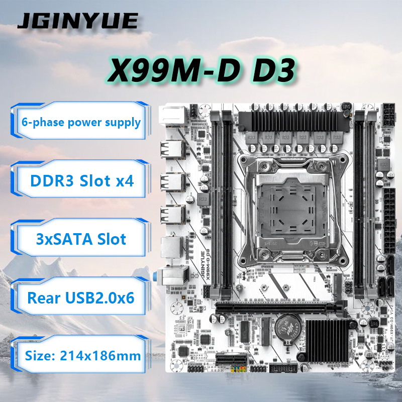 JGINYUE X99 マザーボード LGA2011-3 M-ATX サポート Xeon E5 26XX V3 V4 CPU DDR3 ECC RAM 最大 64 ギガバイト X99M-D D3 オフィス/ホーム/STB/ゲーム
