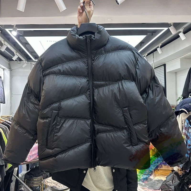 機能的なスタイルパンフグジャケットパーカー男性の女性のための斜めジッパーフード付きルーズ厚みのダウンコート