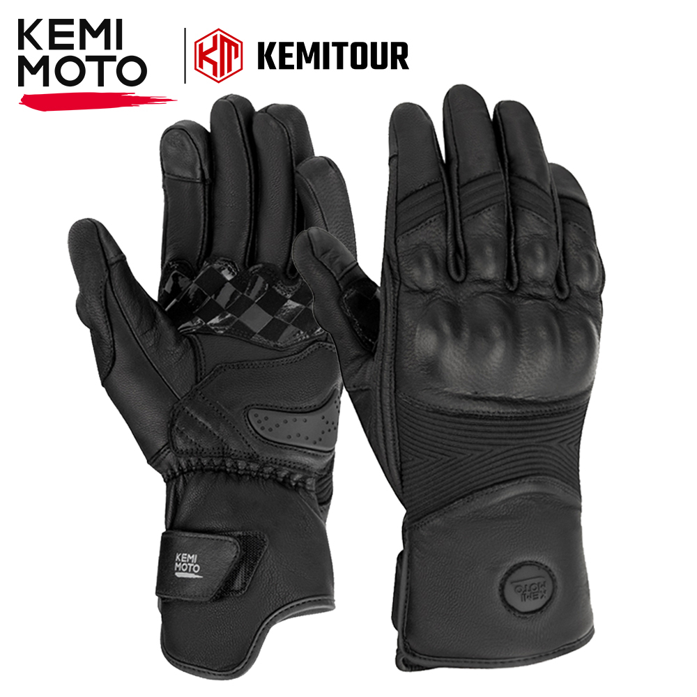KEMIMOTO 冬革オートバイ手袋男性の女性のレトロモト手袋防水タッチスクリーン用サイクリングスクーターツーリング