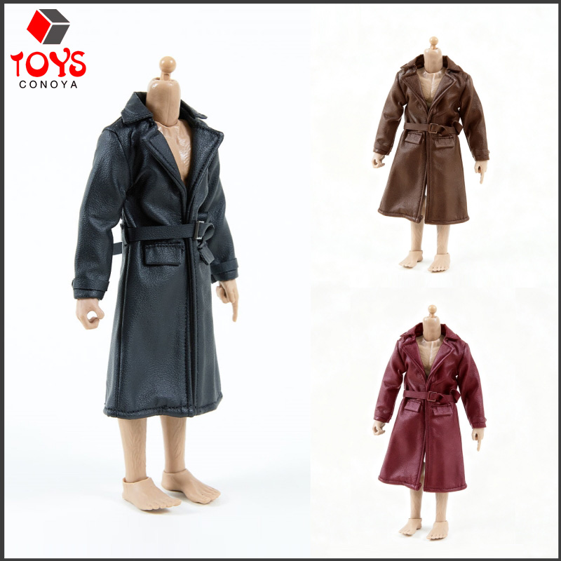 1/12 スケールミッドレングスレザージャケットトレンチコートウィンドコート服モデルフィット 6 "男性兵士アクションフィギュアボディ人形