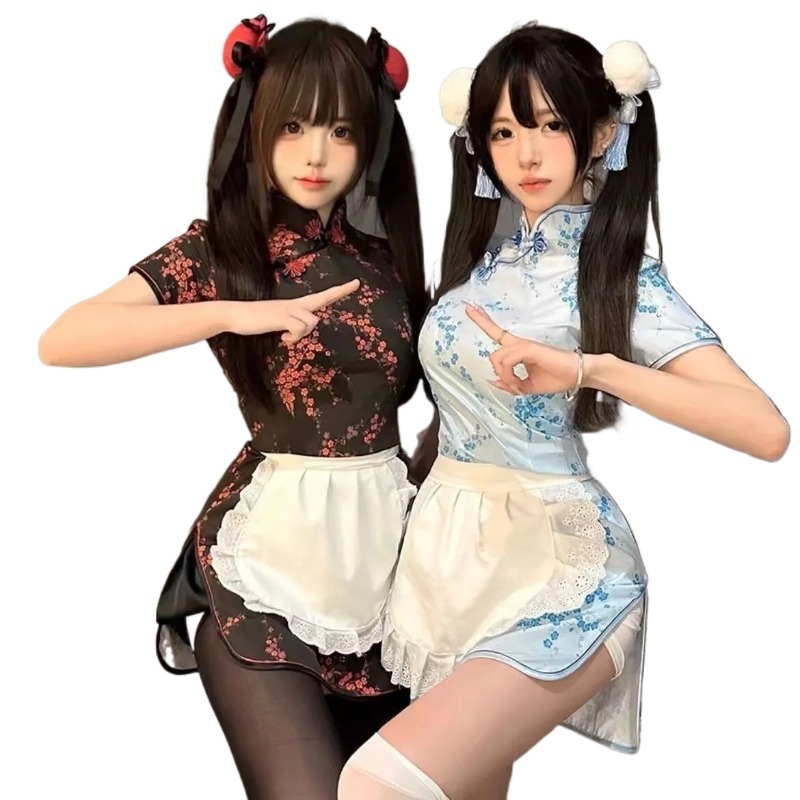 セクシーな痩身中国風チャイナドレスエプロン国家トレンド小さなキッチンガール新しい修正されたチャイナドレス