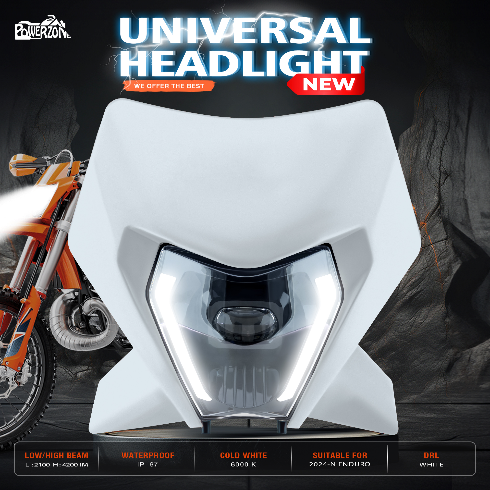 Powerzone オートバイ新 LED ヘッドライトヘッドライト KTM EXC XC SX MX 125 250 300 450 2024 2025 2026 スーパーモトヘッドランプ