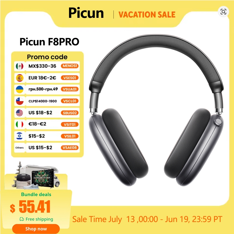 Picun F8 Pro ANC ワイヤレスヘッドフォン ヘッドトラッキング 3D 空間オーディオ -52dB ANC HIFI Bluetooth ヘッドセット ENC HD マイク低遅延アプリ