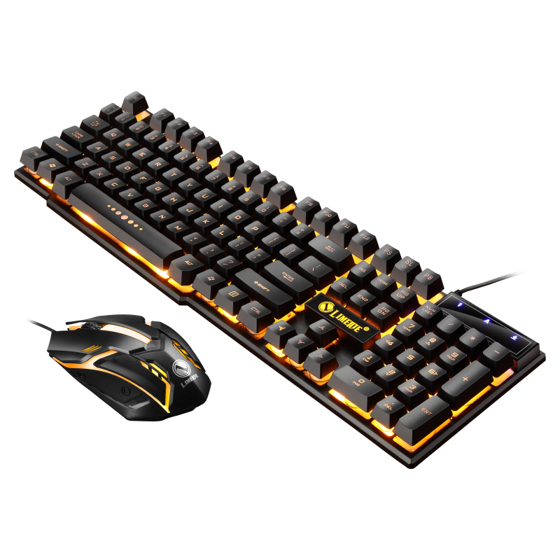 USB 有線ゲーミングキーボードマウスセット PC レインボーカラフルな LED バックライト付きゲーマーゲーミングマウスとキーボードのコンボキットホームオフィス