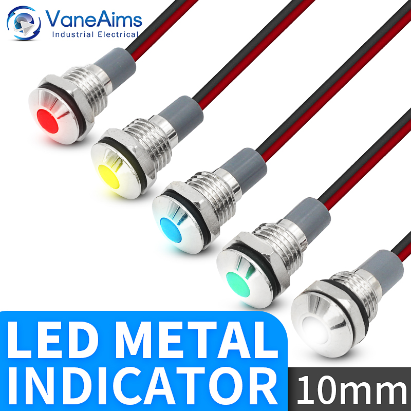 5 個 10 ミリメートル LED メタルインジケータライト防水電源信号ライト赤緑黄青白 3-6V 12-24V ダッシュボードパイロットランプ