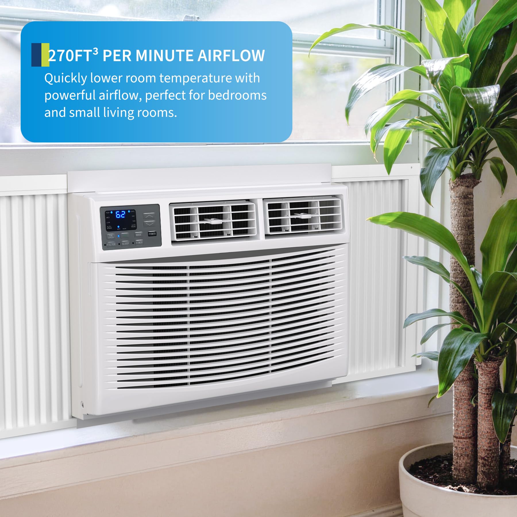 12000 BTU ウィンドウエアコン 熱付き 5 in 1 スマート AC ヒーターコンボ WiFi と音声制御 除湿機とファン 24 時間タイマーとリモコン 最大 550 平方フィートの部屋を冷却および加熱