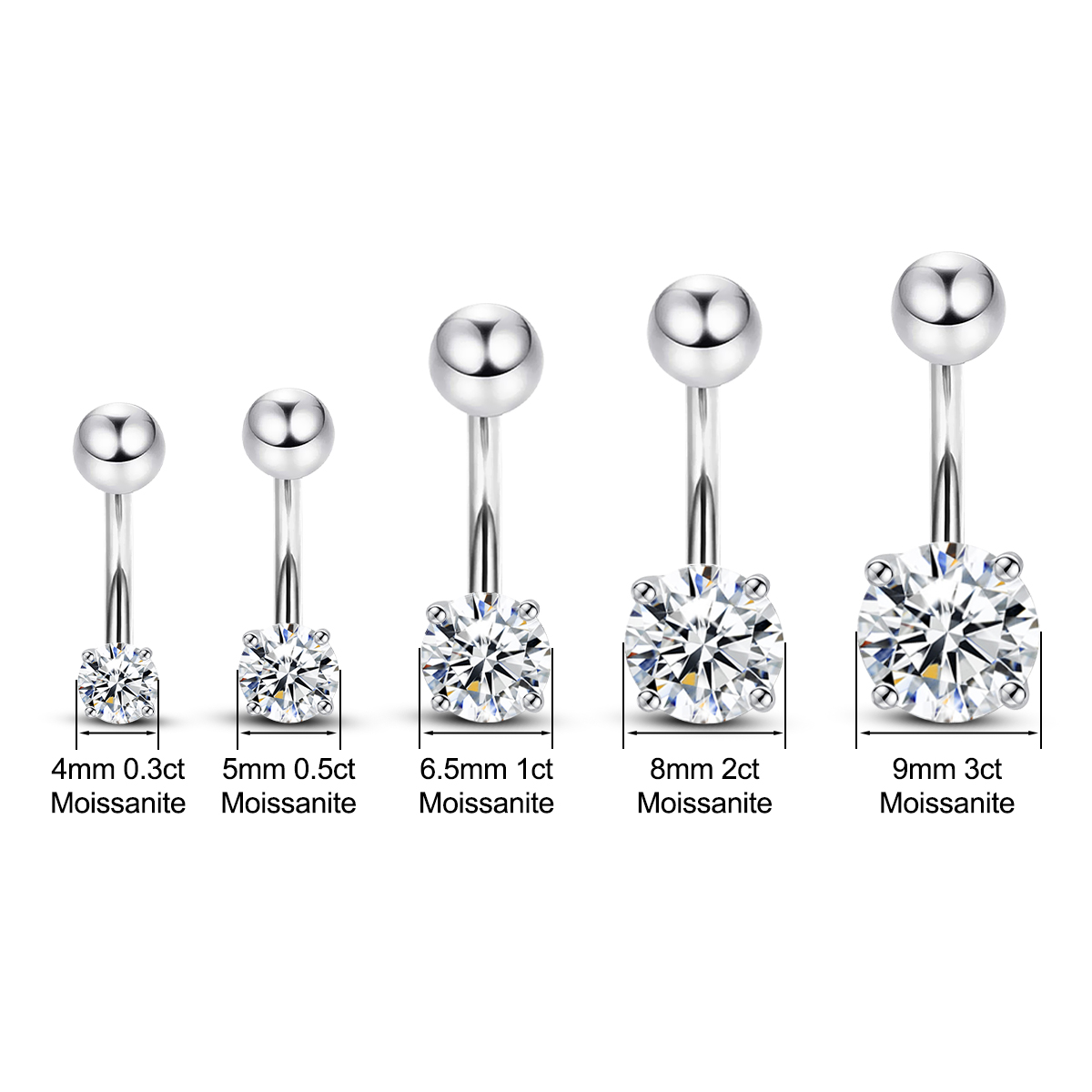 Szjinao 0.3ct に 3ct モアッサナイトへそピアス証明書付きソリッド 925 スターリングシルバーボディジュエリー女性のための販売