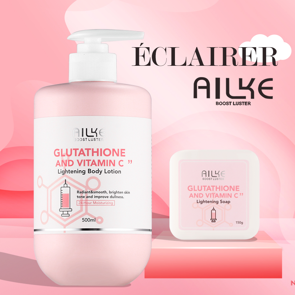 AILKE ホワイトニング スキンケア セット、すべての肌タイプ用、グルタチオン、ビタミン C を含み、肌を滑らかにし、メラニンと色素沈着を軽減します。