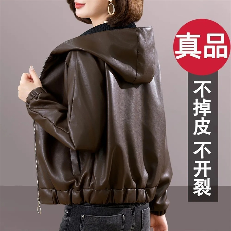 ベルベット Pu レザーコート女性 2025 新しい毛皮のジャケット秋冬フード付きルーズアウタースリムショートレザージャケットレディースアウトコート