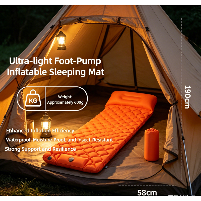 レッドブルーフットポンプエアマットレス、屋外キャンプ用インフレータブルスリーピングパッド、家族、カップル、友人に最適