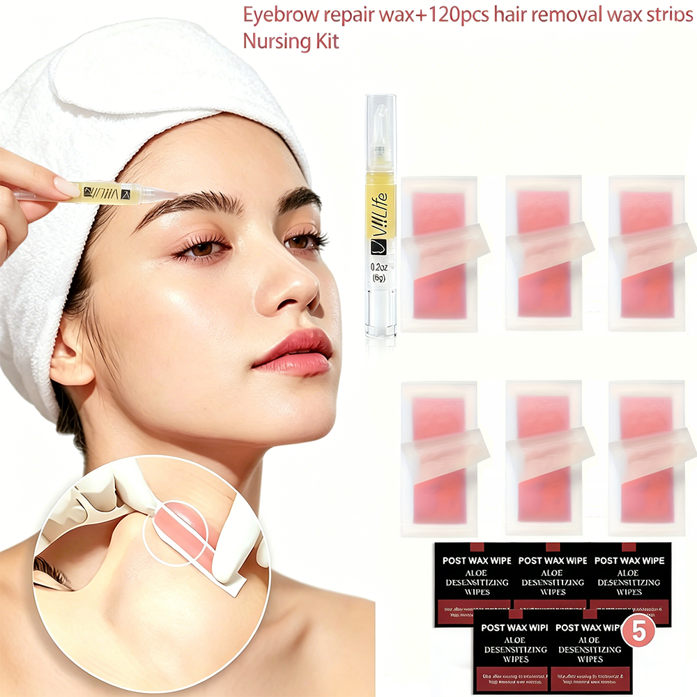 ストロベリー ヘアリムーバル ワックス ストリップ 120 個、アイブロウ ワックス 5 ワイプ、刺激を軽減