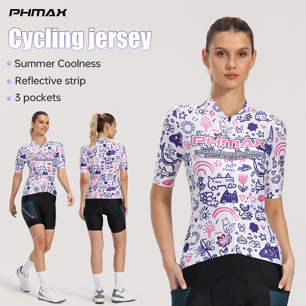 PHMAX 夏女性のサイクリングマイヨ薄型通気性速乾半袖サイクリングシャツプロのロードレースバイクジャージ