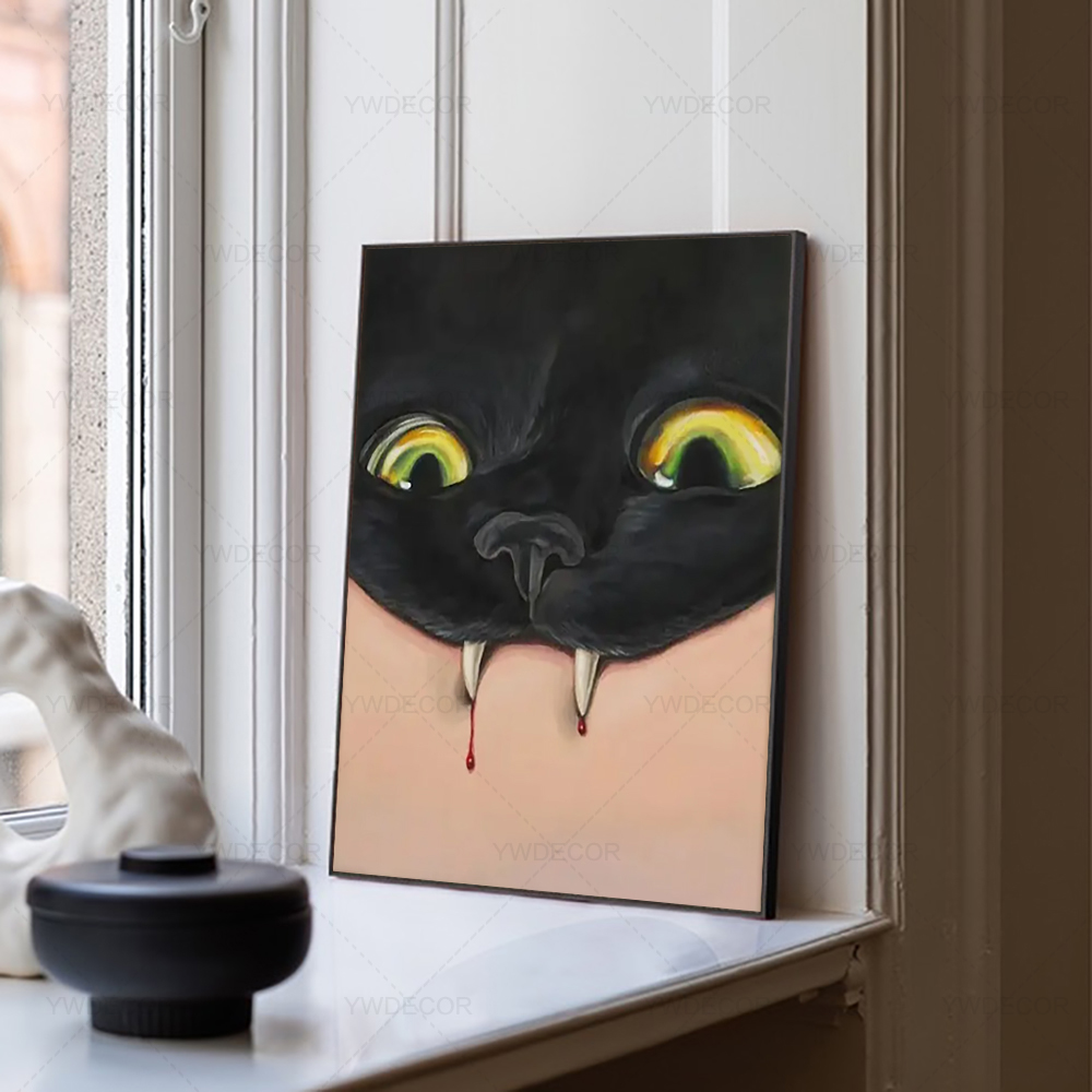 血まみれの黒猫レトロキャンバスプリントポスター壁アート絵画浴室寝室オフィスリビングルームの装飾ギフト