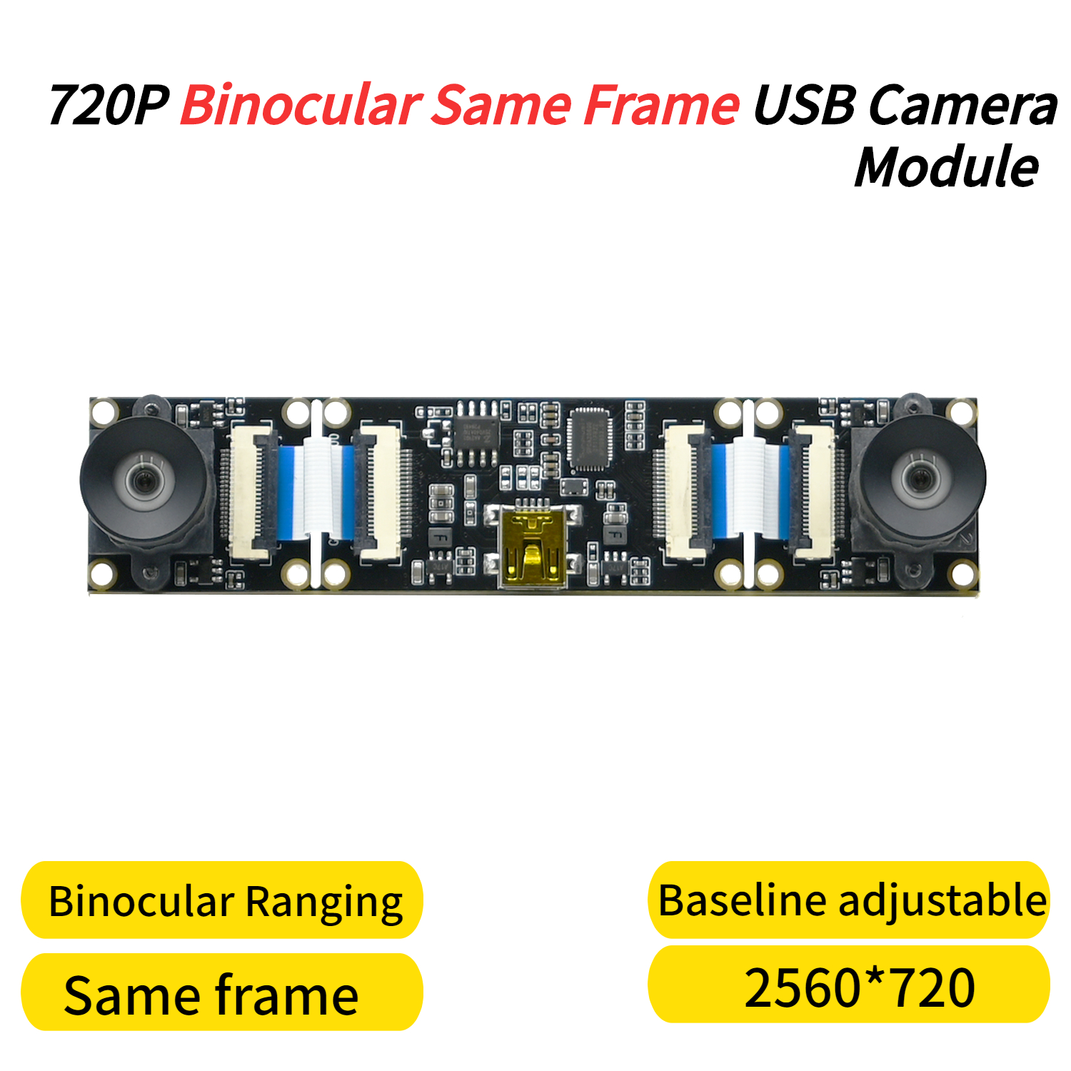 GXIVISION 3D ステレオ VR USB カメラモジュール 720P デュアルレンズ、2560x720 30fps、同期同じフレーム、ベースライン調整可能、Win/Linux 用