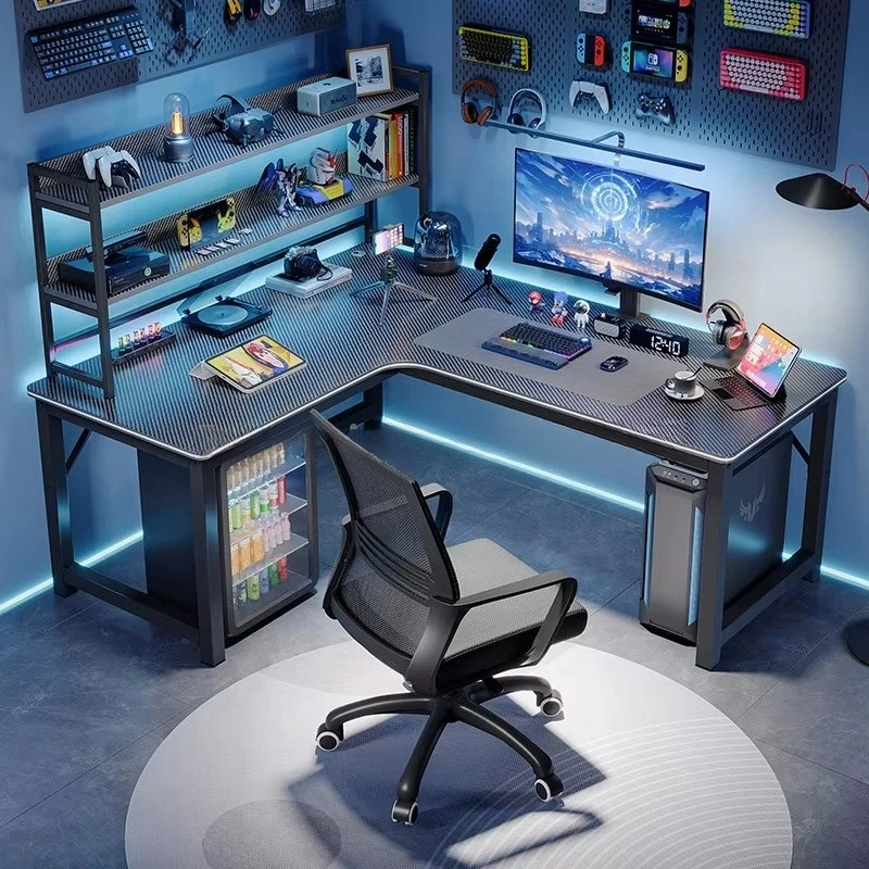 L 字型コンピュータデスクと椅子セット棚付きモダンなホームオフィス家具ゲームワークデスクチェアセットコーナー PC テーブル部屋用