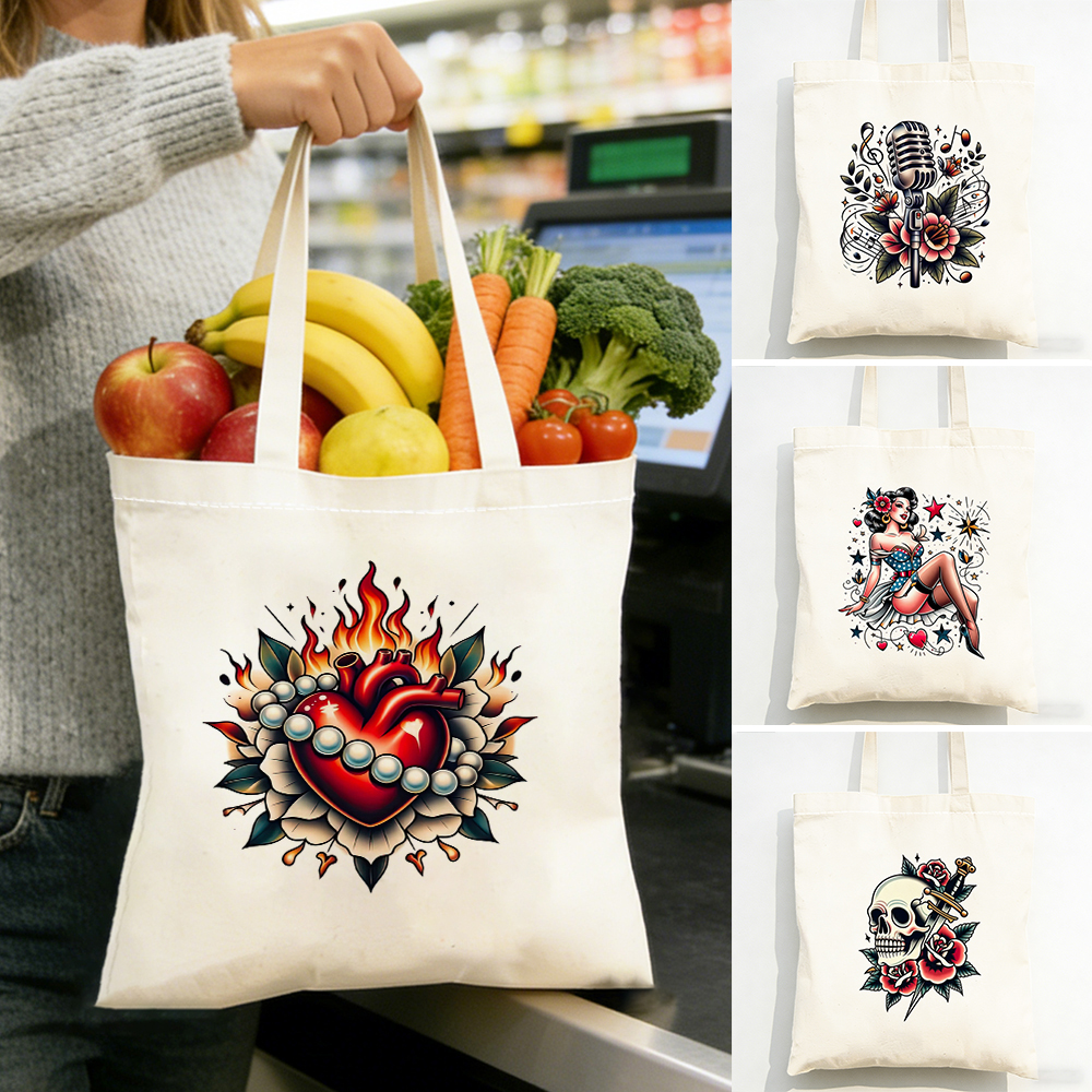 Koi Fish Art Lady Shopping Bags Double Print Unicorn Dream Women Shop Tote Bag Mechanical Octopus Girl Shopper Satchel 40x45cm