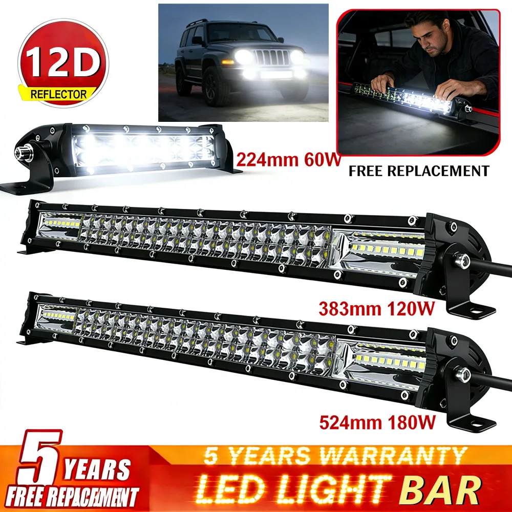 12D LED ライトバー 60 ワット 120 ワット 180 ワットスーパースリム LED バートラクター 4X4 オフロード 4WD ATV トラック LED ワークライト 12V 24V ドライビングランプ