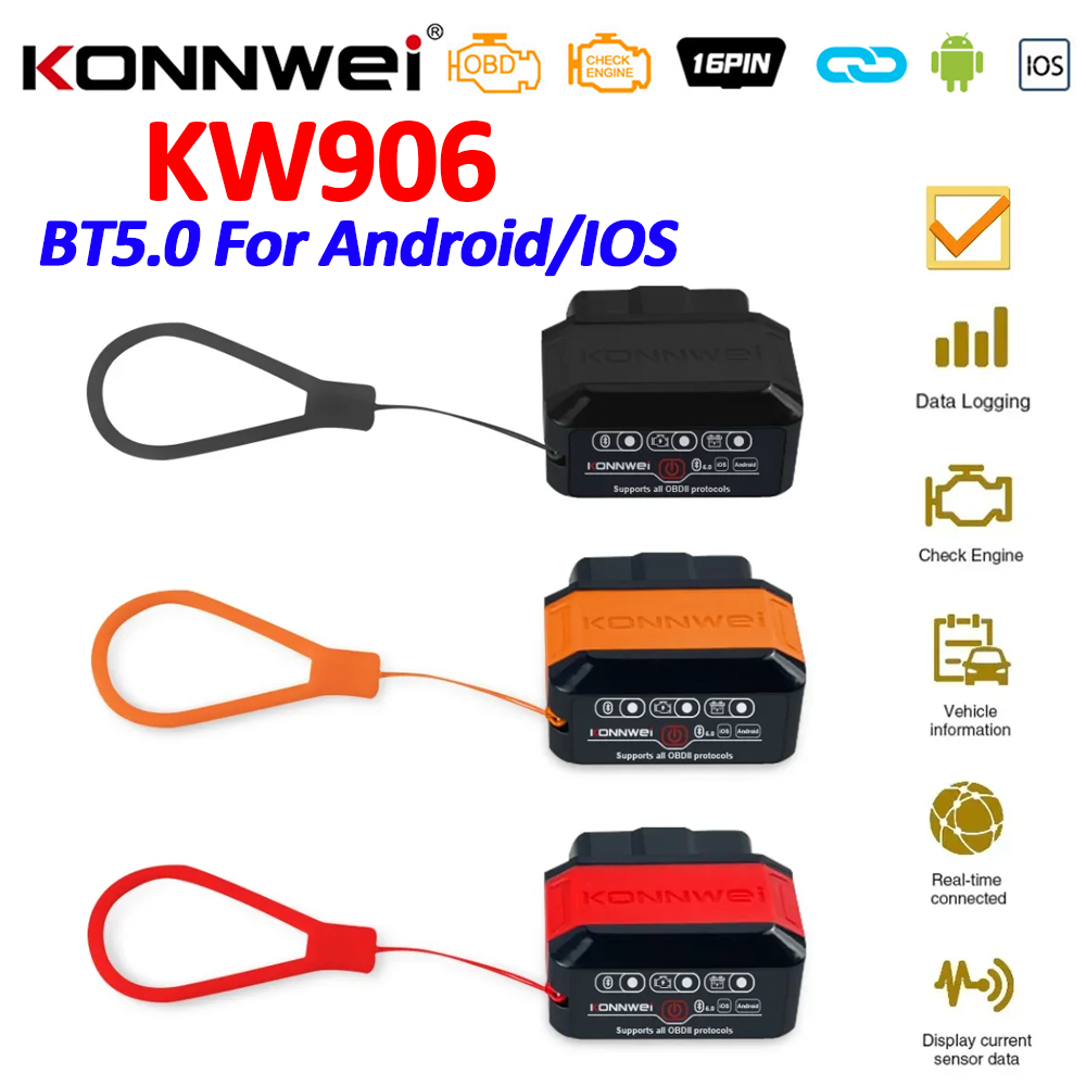 KONNWEI KW906 ELM327 V1.5 Pic18F25K80 OBD2 スキャナ Bluetooth 5.0 Android/IOS ELM 327 OBD 2 車診断ツールコードリーダー